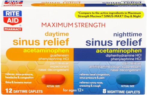 Rite Aid Maximum Strength Daytime and Nighttime Sinus Relief Caplets - 20 Count | Sinus & Cold Medicine | Cough & Cold Medicine | Cold Medicine for Adults | Sinus Pressure & Tension Headache Relief in Saudi Arabia
