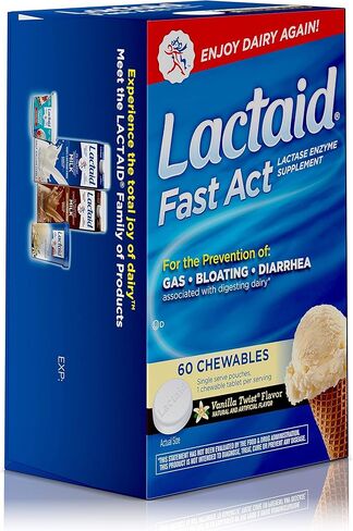 لاكتيد - أقراص قابلة للمضغ سريعة المفعول لعدم تحمل اللاكتوز مع إنزيمات اللاكتيز، تويست الفانيليا، 60 قطعة من 1 قيراط. in Kuwait