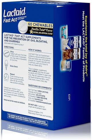 لاكتيد - أقراص قابلة للمضغ سريعة المفعول لعدم تحمل اللاكتوز مع إنزيمات اللاكتيز، تويست الفانيليا، 60 قطعة من 1 قيراط. in Kuwait