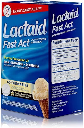 لاكتيد - أقراص قابلة للمضغ سريعة المفعول لعدم تحمل اللاكتوز مع إنزيمات اللاكتيز، تويست الفانيليا، 60 قطعة من 1 قيراط. in Kuwait