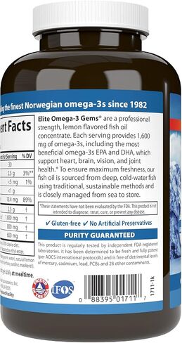 Carlson - Elite Omega-3 Gems، 1600 مجم من أحماض أوميجا 3 الدهنية بما في ذلك EPA وDHA، مكمل زيت السمك النرويجي المصطاد من البرية، كبسولات زيت السمك أوميجا 3 من مصادر مستدامة، ليمون، 90 كبسولة هلامية in Saudi Arabia