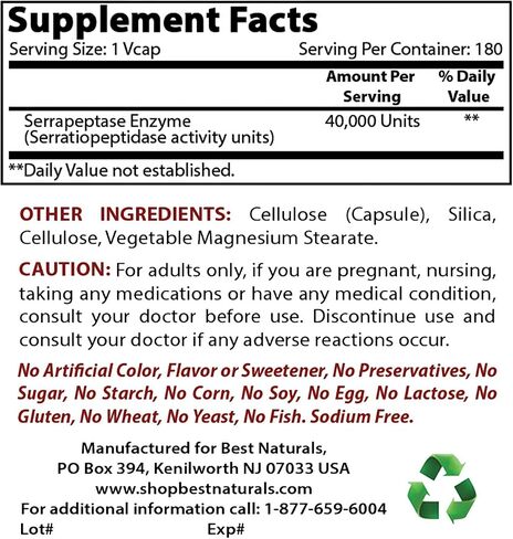 Best Naturals Serrapeptase 40000 SPUs 90 Vcaps (90 Count (Pack of 1)) in Kuwait