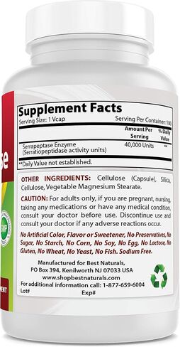Best Naturals Serrapeptase 40000 SPUs 90 Vcaps (90 Count (Pack of 1)) in Kuwait