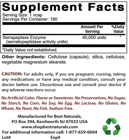 Best Naturals Serrapeptase 40000 SPUs 90 Vcaps (90 Count (Pack of 1)) in Kuwait
