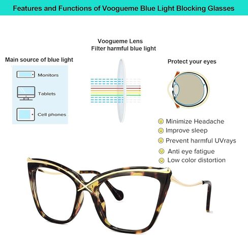 Vooglam Cat Eye Frame Blue Light Blocking Glasses for Women Anti UV Eyestrain Eyewear Janina OX006465 in Kuwait