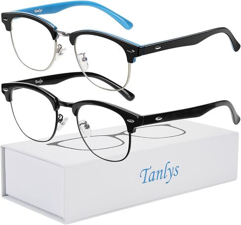 نظارة Tanlys المكونة من قطعتين من نظارات حجب الضوء الأزرق لإجهاد عين الكمبيوتر [العين الجافة والعين الحامضة]، مضادة للأشعة فوق البنفسجية تقلل من الصداع، نظارات أنيقة مانعة للضوء الأزرق للرجال والنساء (أسود شفاف) in Kuwait