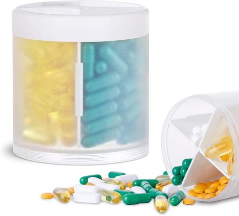 منظم مكملات غذائية كبير جدًا وحقيبة حبوب دواء محمولة مع 8 أقسام مزدوجة الطبقات وموزع أدوية وزجاجة حبوب الدواء الشهرية، باللون الرمادي in Kuwait