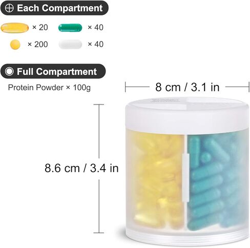 منظم مكملات غذائية كبير جدًا وحقيبة حبوب دواء محمولة مع 8 أقسام مزدوجة الطبقات وموزع أدوية وزجاجة حبوب الدواء الشهرية، باللون الرمادي in Kuwait