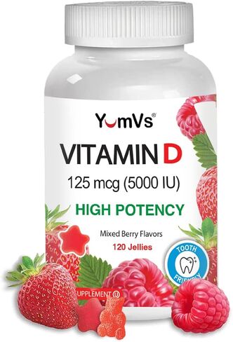 Vitamin D3 Jellies by YumV's | Vitamin D 5000 IU | Daily Dietary Supplement for Men and Women | Mixed Berry Flavor Chewable Jellies | Vegetarian, Gluten-Free, Kosher, Halal | 60 Count in Kuwait