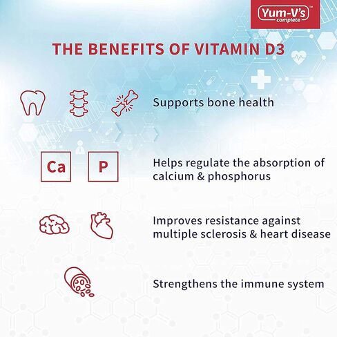 Vitamin D3 Jellies by YumV's | Vitamin D 5000 IU | Daily Dietary Supplement for Men and Women | Mixed Berry Flavor Chewable Jellies | Vegetarian, Gluten-Free, Kosher, Halal | 60 Count in Kuwait