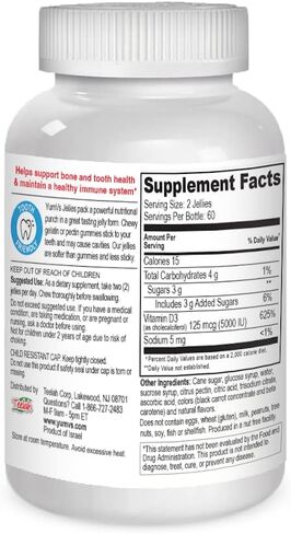 Vitamin D3 Jellies by YumV's | Vitamin D 5000 IU | Daily Dietary Supplement for Men and Women | Mixed Berry Flavor Chewable Jellies | Vegetarian, Gluten-Free, Kosher, Halal | 60 Count in Kuwait