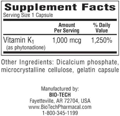 Bio-Tech - K1-1000 (Vitamin K-1) 100 Capsules in Saudi Arabia