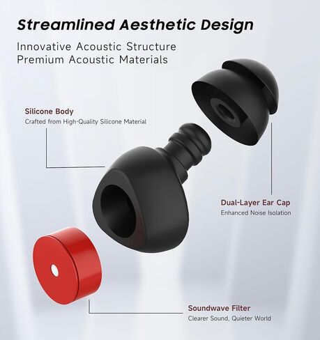 سدادات أذن ناعمة من MUSICOZY - تقليل الضوضاء بمقدار 35 ديسيبل، سدادات أذن سيليكون قابلة لإعادة الاستخدام للنوم والشخير والحفلات الموسيقية والطائرات - حماية السمع مع 10 أطراف أذن من السيليكون (XS/S/M/L) in Kuwait