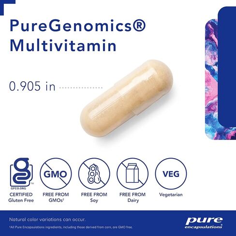 مغلفات نقية PureGenomics Multivitamin - مكمل لدعم المتطلبات الغذائية للتغيرات الجينية الشائعة - مع فيتامين A، B، C، D، E، K والمعادن - 60 كبسولة in Saudi Arabia