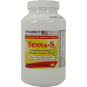 Senna Plus Vegetable Laxative with Stool Softener - 100 Tablets (1 Bottle)