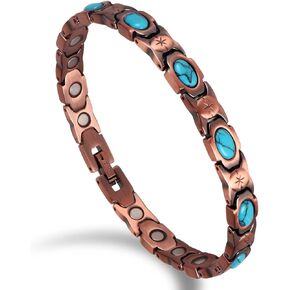 Auinz 99.9% Pure Copper Turquoise Magnetic Bracelet - 3000 Gauss Magnetic Copper Bracelets for Women - Magnetic Bracelet Adjustable (Malachite)