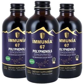 Immunia 67 polyphenols. Elderberry Concentrate and Antioxidant Fruits. Antioxidant Supplement. Concentrate of 67 polyphenols (Anthocyanins, Quercetins, Resveratrols, Etc). 24 Days/Bottle. (3-Pack) in Kuwait