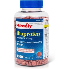 Timely - Ibuprofen 200mg - 1000 Tablets - Compared to Advil Tablets - Pain Relief Tablets and Fever Reducer for Adults - for Headache Relief, Menstrual Pain, Tooth and Muscular Aches