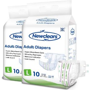 Newclears Adult Diapers with Tabs for Men Women Incontinence Care, Disposable Absorbent for Disability Postnatal Patient Bedridden Care, 10 Count/Pack (Small - 20 Count)