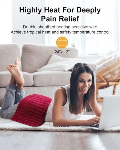 وسادة تسخين لتخفيف الآلام، وسادات تسخين كهربائية للتشنجات وتخفيف آلام الظهر، وسادة حرارية رطبة/جافة لألم الرقبة والكتف، هدايا للنساء والزوجة الأم، مقاس 24 × 12 بوصة كبيرة مع إيقاف تلقائي (أحمر) in Kuwait
