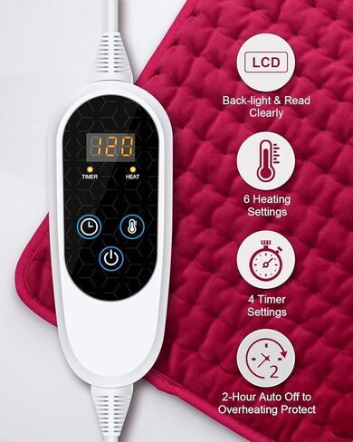 وسادة تسخين لتخفيف الآلام، وسادات تسخين كهربائية للتشنجات وتخفيف آلام الظهر، وسادة حرارية رطبة/جافة لألم الرقبة والكتف، هدايا للنساء والزوجة الأم، مقاس 24 × 12 بوصة كبيرة مع إيقاف تلقائي (أحمر) in Kuwait