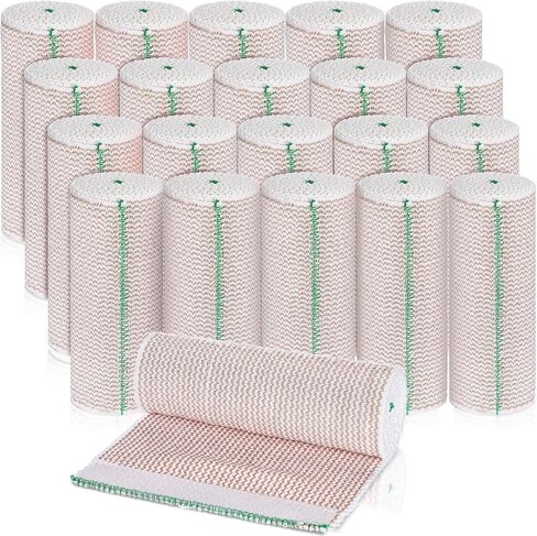 20 Pack Elastic Bandage Wrap with Self Closure on Both Ends Compression Bandage for Legs, Knees, Ankles, Wrists, Elbows, Shoulders, Athletic Stretchable Bandage Wrap (Blue Trim, 4 Inch) in Saudi Arabia
