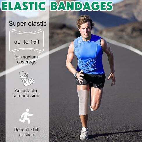 20 Pack Elastic Bandage Wrap with Self Closure on Both Ends Compression Bandage for Legs, Knees, Ankles, Wrists, Elbows, Shoulders, Athletic Stretchable Bandage Wrap (Blue Trim, 4 Inch) in Saudi Arabia