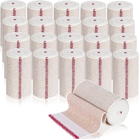 20 Pack Elastic Bandage Wrap with Self Closure on Both Ends Compression Bandage for Legs, Knees, Ankles, Wrists, Elbows, Shoulders, Athletic Stretchable Bandage Wrap (Blue Trim, 4 Inch) in Saudi Arabia