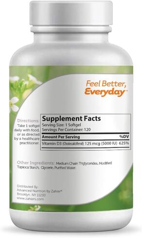 Zahler - Advanced Vitamin D3 5000 IU Softgels (250 Count) Kosher Vegetarian Friendly Vitamin D for Immune Support, Bone, Teeth & Muscle Health - Daily D3 Vitamin Supplement for Adults - Easy Swallow V in Kuwait