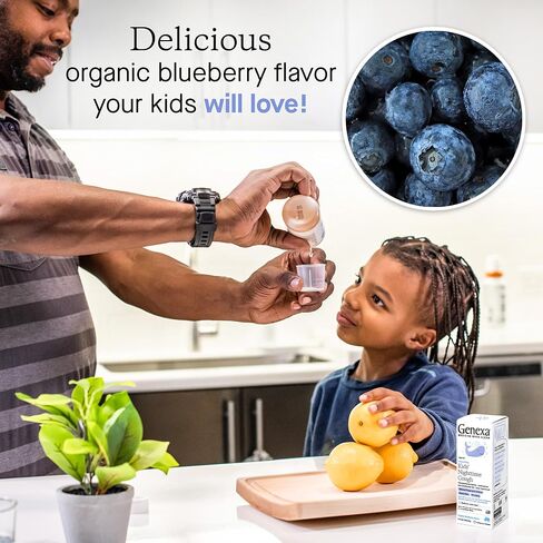 Genexa Kids' Nighttime Cough Medicine | Long-Acting Children’s Liquid Cough Suppressant and Temporary Relief for Runny Nose, and Sneezing for Kids 6+ | Delicious Organic Blueberry Flavor | 4 Fl Oz in Saudi Arabia