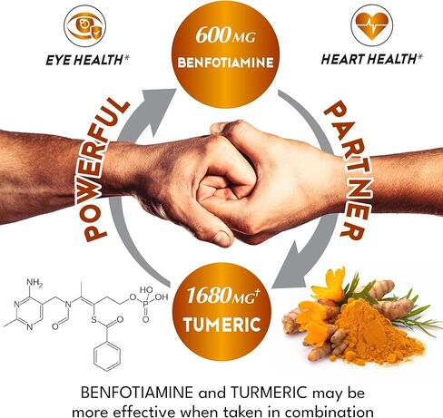 Benfotiamine 600mg Supplement - 2 Months for Digestive System, Energy Production & Immune - Blended Turmeric Curcumin Root, Ashwagandha Root & Organic Gymnema Sylvestre - 2 Packs of 60 Capsules in Kuwait