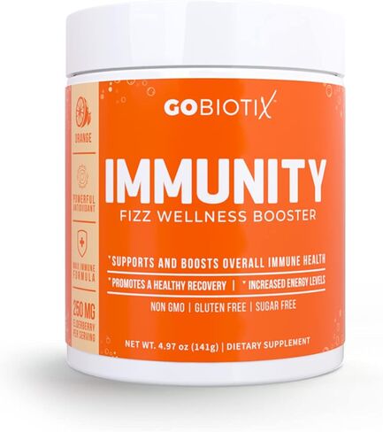 GOBIOTIX Immune Support Supplement - Immunity Defense Powder Wellness Booster - Vegan Superfood - Elderberry, Turmeric, Vitamin C Powder and B12 Vitamin Supplement, Non-GMO and Sugar Free (Orange) in Kuwait