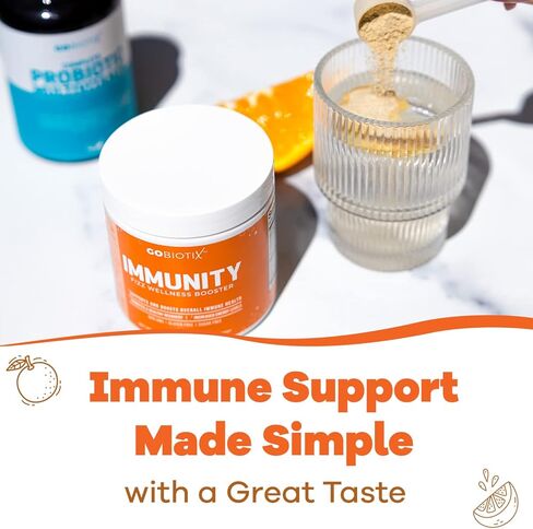GOBIOTIX Immune Support Supplement - Immunity Defense Powder Wellness Booster - Vegan Superfood - Elderberry, Turmeric, Vitamin C Powder and B12 Vitamin Supplement, Non-GMO and Sugar Free (Orange) in Kuwait