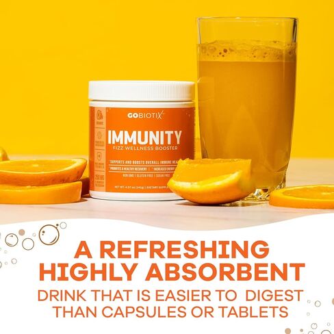 GOBIOTIX Immune Support Supplement - Immunity Defense Powder Wellness Booster - Vegan Superfood - Elderberry, Turmeric, Vitamin C Powder and B12 Vitamin Supplement, Non-GMO and Sugar Free (Orange) in Kuwait
