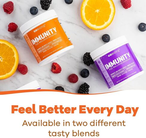 GOBIOTIX Immune Support Supplement - Immunity Defense Powder Wellness Booster - Vegan Superfood - Elderberry, Turmeric, Vitamin C Powder and B12 Vitamin Supplement, Non-GMO and Sugar Free (Orange) in Kuwait