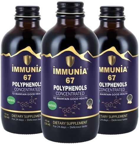 Immunia 67 polyphenols. Elderberry Concentrate and Antioxidant Fruits. Antioxidant Supplement. Concentrate of 67 polyphenols (Anthocyanins, Quercetins, Resveratrols, Etc). 24 Days/Bottle. (3-Pack) in Kuwait
