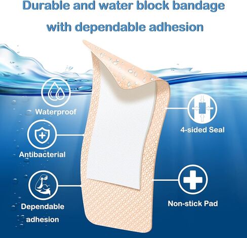 ضمادات سيليكون Hysimedy للبشرة الرقيقة الحساسة - 1.64 بوصة × 4 بوصة (40 قطعة) - حجم واحد كبير للاستحمام للسباحة - سلسلة خالية من الألم وخالية من اللاتكس ومقاومة للماء للغاية in Kuwait