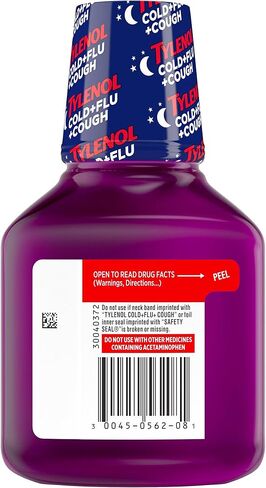 Tylenol Cold + Flu + Cough Night Liquid Medicine with Acetaminophen, Wild Berry, Grabe, 8 Fl Oz in Kuwait