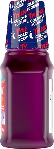 Tylenol Cold + Flu + Cough Night Liquid Medicine with Acetaminophen, Wild Berry, Grabe, 8 Fl Oz in Kuwait