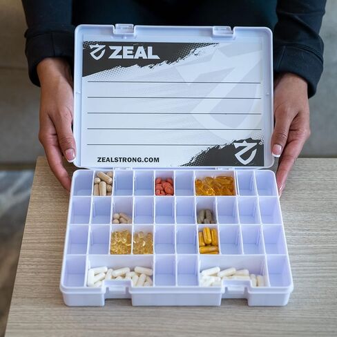 صندوق منظم وحقيبة تخزين للفيتامينات والمكملات الغذائية والأدوية الطبية. حامل آمن للسفر | مقصورات قابلة للتخصيص | حاوية مقاومة للسقوط | خالية من مادة BPA (صغيرة، بيضاء) in Kuwait