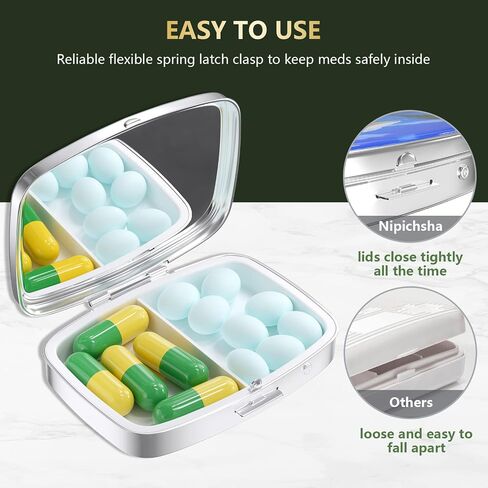 Nipichsha Pill Box, Small Pill Case for Purse & Pocket, Cute Medicine Organizer Travel Pillbox, Portable Pill Container Holder to Hold Vitamins, Medication, Fish Oil and Supplement, Blue Purple Marble in Kuwait