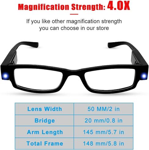 Led Readers for Men Women Reading Glasses With Light Magnifying Glasses with Light Led Magnifier Eyeglasses Nighttime Reader Compact Full Frame Eyewear Unisex Clear Vision Lighted Eye Glasses in Kuwait