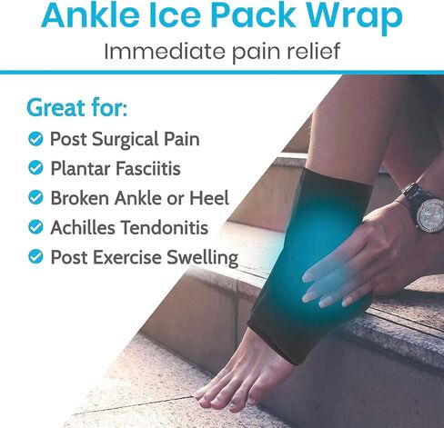 Arctic Flex Ankle Ice Pack Wrap - Hot & Cold Gel for Pain Relief with Adjustable Velcro Straps - Reusable Cooling Therapy for Achilles Tendon, Foot Swelling & Heel Injuries (Medium) in Saudi Arabia