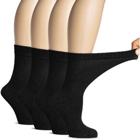 Hugh Ugoli Women's Soft Bamboo Diabetic Crew Socks, Wide, Loose Fit & Thin Socks with Seamless Toe & Non-Binding Top, 4 Pairs in Saudi Arabia