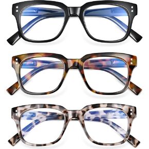 نظارات قراءة ماديسون أفينيو مكونة من 3 قطع متعددة الألوان مربعة الشكل زرقاء اللون تحجب الضوء للنساء، قارئات كمبيوتر بمفصلات زنبركية in Kuwait