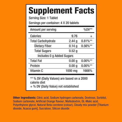 FAST&UP فيتامين C 1000 ملغ - مضادات الأكسدة - دعم المناعة - بناء مناعتك - 20 قرص فوارة - حمض الأسكوربيك عالي الامتصاص - معزز الكولاجين - مضاد أكسدة قوي - نكهة البرتقال in Kuwait