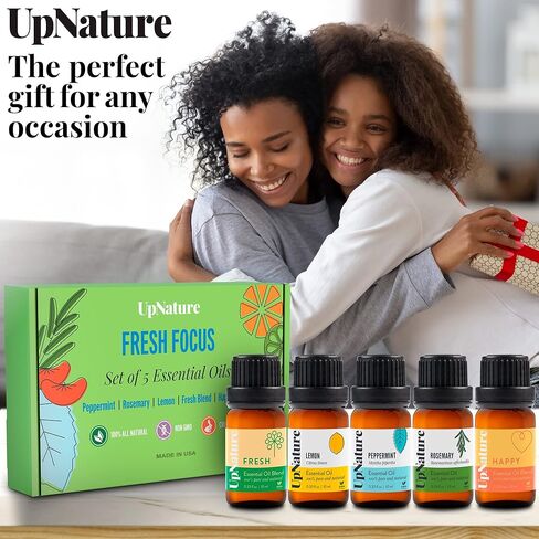 مجموعة الزيوت العطرية من UpNature، أفضل 5-100% من الزيوت العطرية النقية لأجهزة توزيع الروائح - النعناع والليمون وإكليل الجبل والمزيج السعيد والزيوت العطرية الطازجة لتعزيز التركيز والمزاج - هدايا مريحة للنساء والرجال in Kuwait