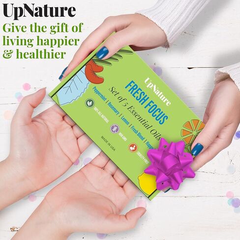 مجموعة الزيوت العطرية من UpNature، أفضل 5-100% من الزيوت العطرية النقية لأجهزة توزيع الروائح - النعناع والليمون وإكليل الجبل والمزيج السعيد والزيوت العطرية الطازجة لتعزيز التركيز والمزاج - هدايا مريحة للنساء والرجال in Kuwait