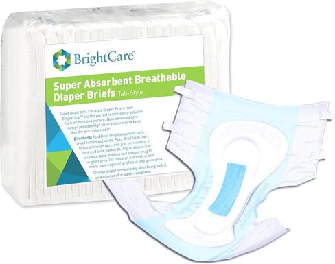 Supreme Breathable Disposable Diaper Briefs with Tabs for Incontinence - Tab Style - Unisex Men Women by BrightCare, 16 Count (Medium, Waist 32-44 Inch) in Kuwait