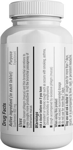 Health Pharma Mucus Relief Guaifenesin 400 mg مقشع سريع المفعول، رقيق ويخفف المخاط والسعال والبرد والأنفلونزا أقارنه بالمكونات النشطة Mucinex (صغير، 60 قطعة) in Kuwait